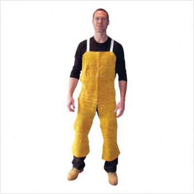 Radnor 64055146 Side Split Leather Split Leg Bib Apron with Two Chest Pockets, Cotton Crossed Back Straps and Side Release Buckles, 24" x 48", Bourbon Brown