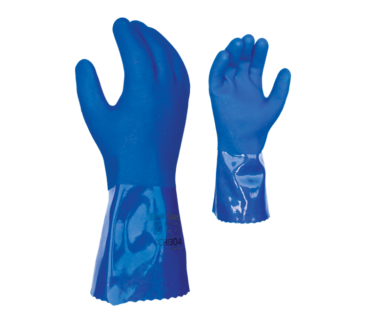 Task Gloves CH1304 Triple-Dipped Blue PVC, Rough Finish, Cotton Liner, 12" Gauntlet Cuff