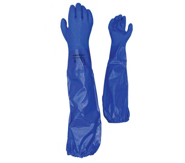 Task Gloves CH1304GC Triple-Dipped Blue PVC, Rough Finish, Cotton Liner, 24" Gauntlet Sleeve