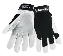 Radnor Full Finger Grain Goatskin Mechanics Industrial Gloves With Hook And Loop Cuff, Leather Palm And Thumb Reinforcement, Spandex Back And Reinforced Fingertips 12 Pairs Dozen RAD64057368