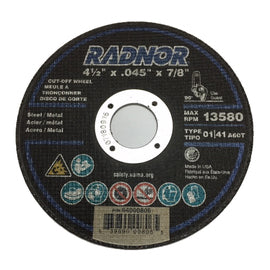 RADNOR 4.5" X .045" X 7/8" Aluminum Oxide Type 1 Cut-Off Wheel