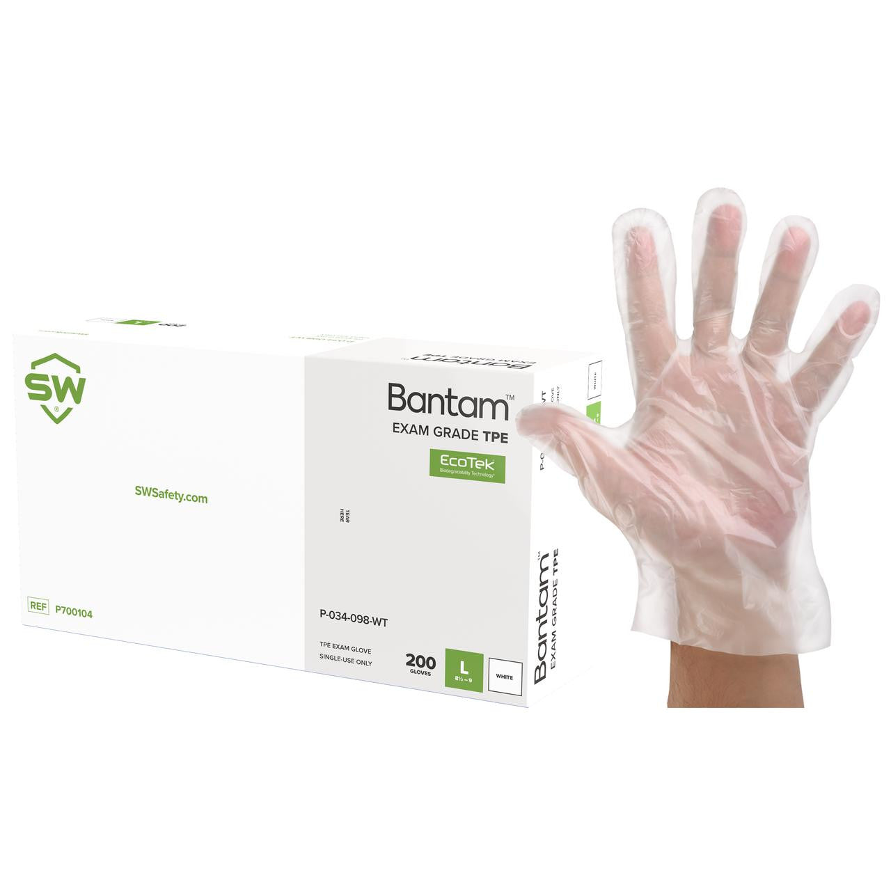 SW Safety Bantam White Single-Use Thermoplastic Elastomer (TPE) 2.1 Mil Gloves P-021-098-WT