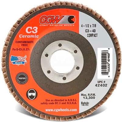 CGW Abrasives 42402 Abrasive Flap Disc 4-1/2" x 7/8" 40 Grit Ceramic - Pkg Qty 10