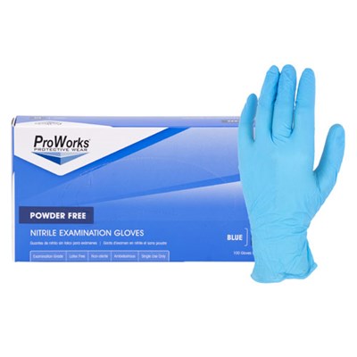 ProWorks® Nitrile Exam, PF, Blue, 4 mil