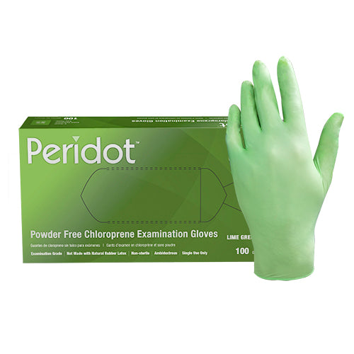 Peridot® Chloroprene Exam Glove, PF, Lime Green, 3.5 mil