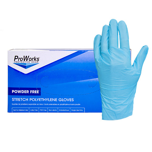 ProWorks® Stretch Poly Gloves, IND, PF, Blue, 2 mil