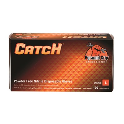 ProWorks® CATCH® Nitrile Disposable Gloves With Pyramid Grip® Texture, IND, PF, Orange, 9 mil