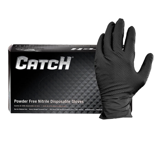 Proworks CATCH GL-NT107 9 mil Powder-Free Nitrile Gloves, Raised Pyramid Grip, Black or Orange, Case of 1000