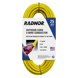 RADNOR™ 50' 15 A 125 VAC PVC Jacket Yellow Extension Cord