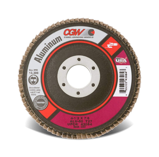 CGW Abrasives 43084 Abrasive Flap Disc 4-1/2" x 7/8" 60 Grit Aluminum, Qty of 10