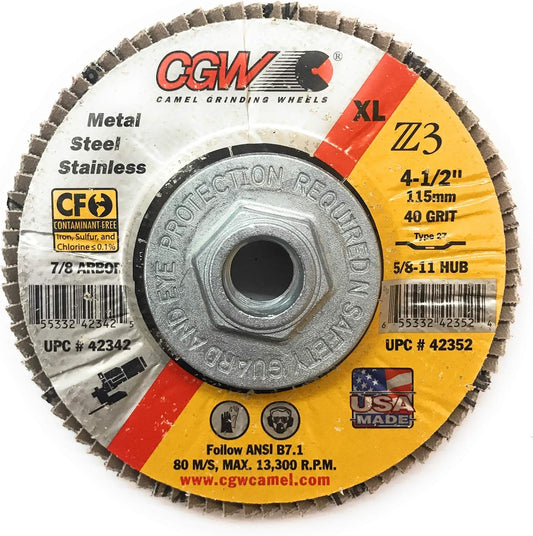 CGW ABRASIVES 42352 ZIRCONIA ALUMINUM EXTRA LARGE FLAP DISC 4 1/2" - GRIT40 (pack of 10)