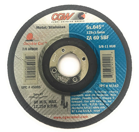 CGW Abrasives 45005 Cut-Off Wheel 5" x 7/8" 60 Grit Type 27 Zirconia Aluminum Oxide - Pkg Qty 25