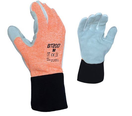 Task Gloves BT2007 • 13 GAUGE HDPE, ARAMID THREAD SEWN, SPLIT COWHIDE LEATHER PALM, 3.5" NEOPRENE CUFF