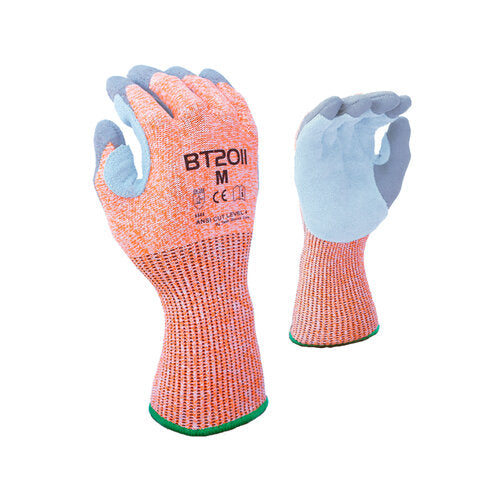 Task Gloves BT2011 • 13 GAUGE HDPE, ARAMID THREAD SEWN, LEATHER PALM, PU COATED FINGERTIPS, 5" KNIT CUFF