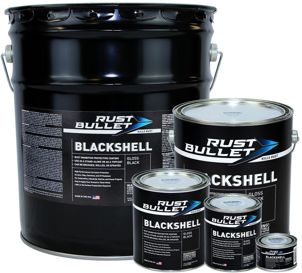 Rust Bullet BlackShell Gloss Black, Rust Inhibitive, Protective Coating and Topcoat