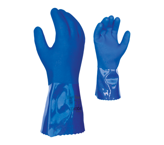 Task Gloves CH1304 Triple-Dipped Blue PVC, Rough Finish, Cotton Liner, 12" Gauntlet Cuff