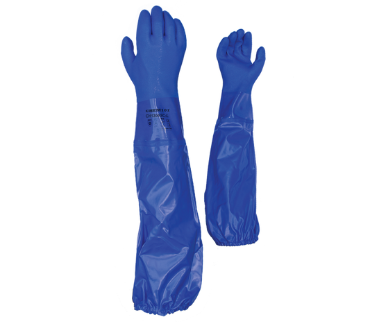 Task Gloves CH1304GC Triple-Dipped Blue PVC, Rough Finish, Cotton Liner, 24" Gauntlet Sleeve