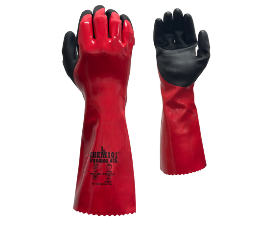 Task Gloves CH415 Ergomax 18G Seamless Nylon Lining, Fully Coated Red Co-Polymer Palm Coated with Black Sandy-Foam Co-Polymer, 15" Long Gauntlet