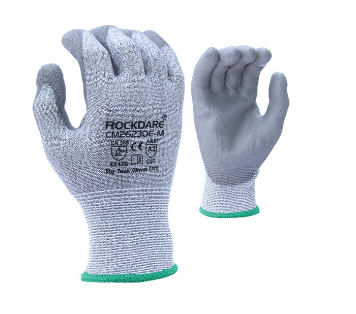 Task Gloves CM26230E 13 Gauge HDPE, Gray PU Coated