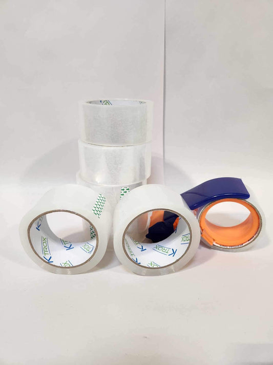 Clear Packing Tape, 2 Inch Wide, 55 Yard Per Roll with Industrial Grade Heavy Duty Packaging Tape With Optional Dispenser for Shipping Packaging Moving Sealing