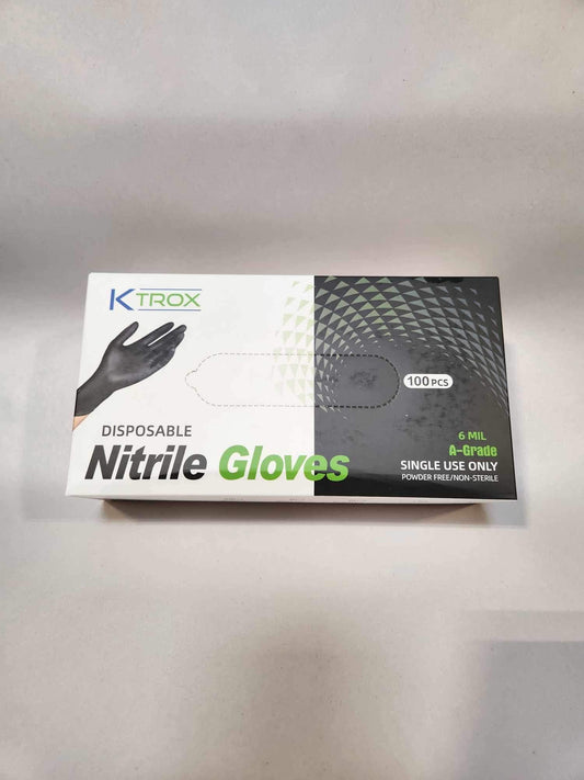 K-Trox Disposable Nitrile Gloves, 6 Mil Black Powder Free