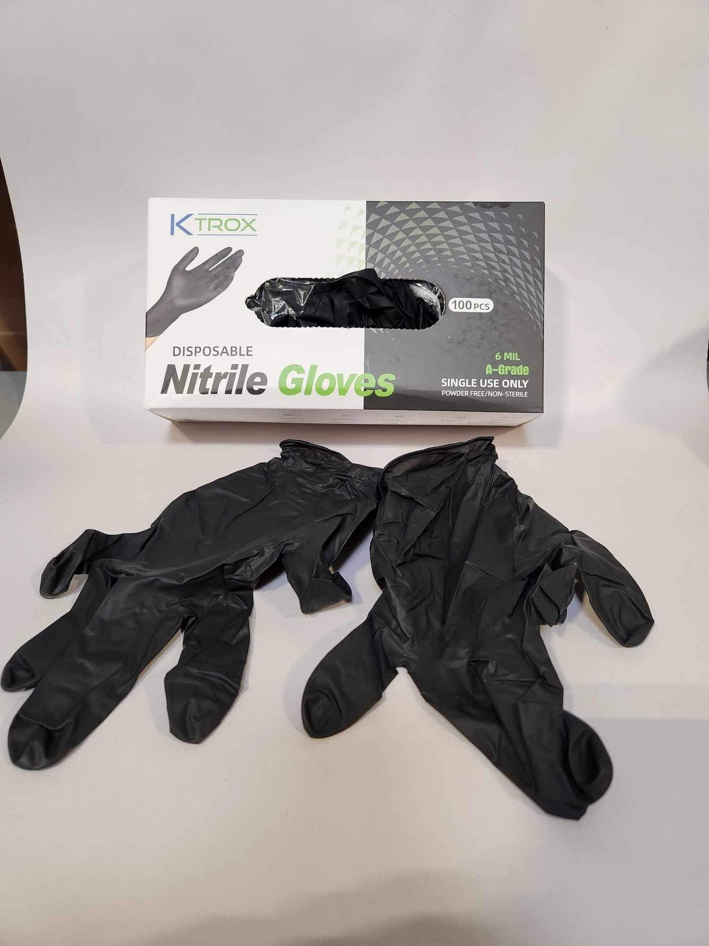 K-Trox Disposable Nitrile Gloves, 6 Mil Black Powder Free