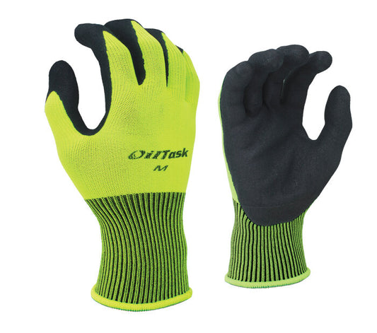 Task Gloves OT1001 • 13 Gauge Hi-Viz Polyester Knit Shell, Micro Sandy-Foam Nitrile Coated