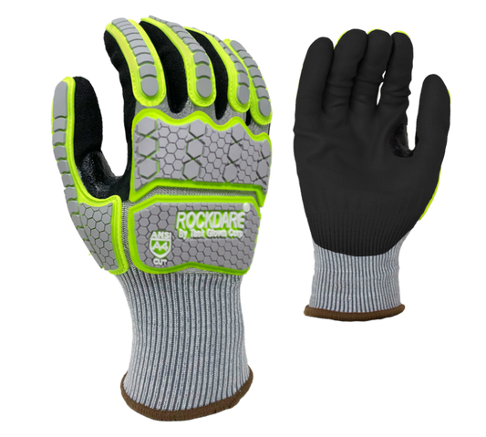 Task Gloves Rockdare RD1022 Seamless Cut Resistant Fiber Shell, RevoTek® Coated, TPR Back of Hand