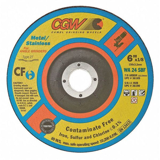 CGW Abrasives 35616 Depressed Ctr Wheel, 4.5x1/8x7/8, SS, T27, Qty of 25