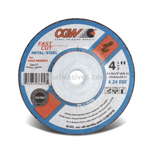 CGW Abrasives 36256 41/2X1/4X5/8-11 T27 A24R Resin Grind WHLS