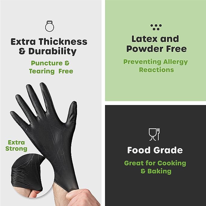 K-Trox Disposable Nitrile Gloves, 6 Mil Black Powder Free