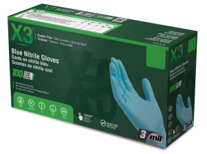 Ammex X3 Blue 3 Mil Nitrile Powder Free Industrial Gloves